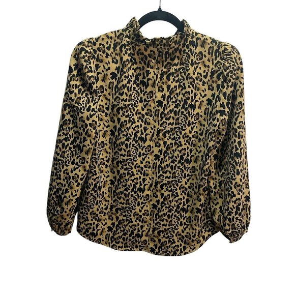 J.Crew Long Sleeve Ruffle Neck Blouse Top Leopard Animal Print Keyhole Sz XS - Picture 5 of 5